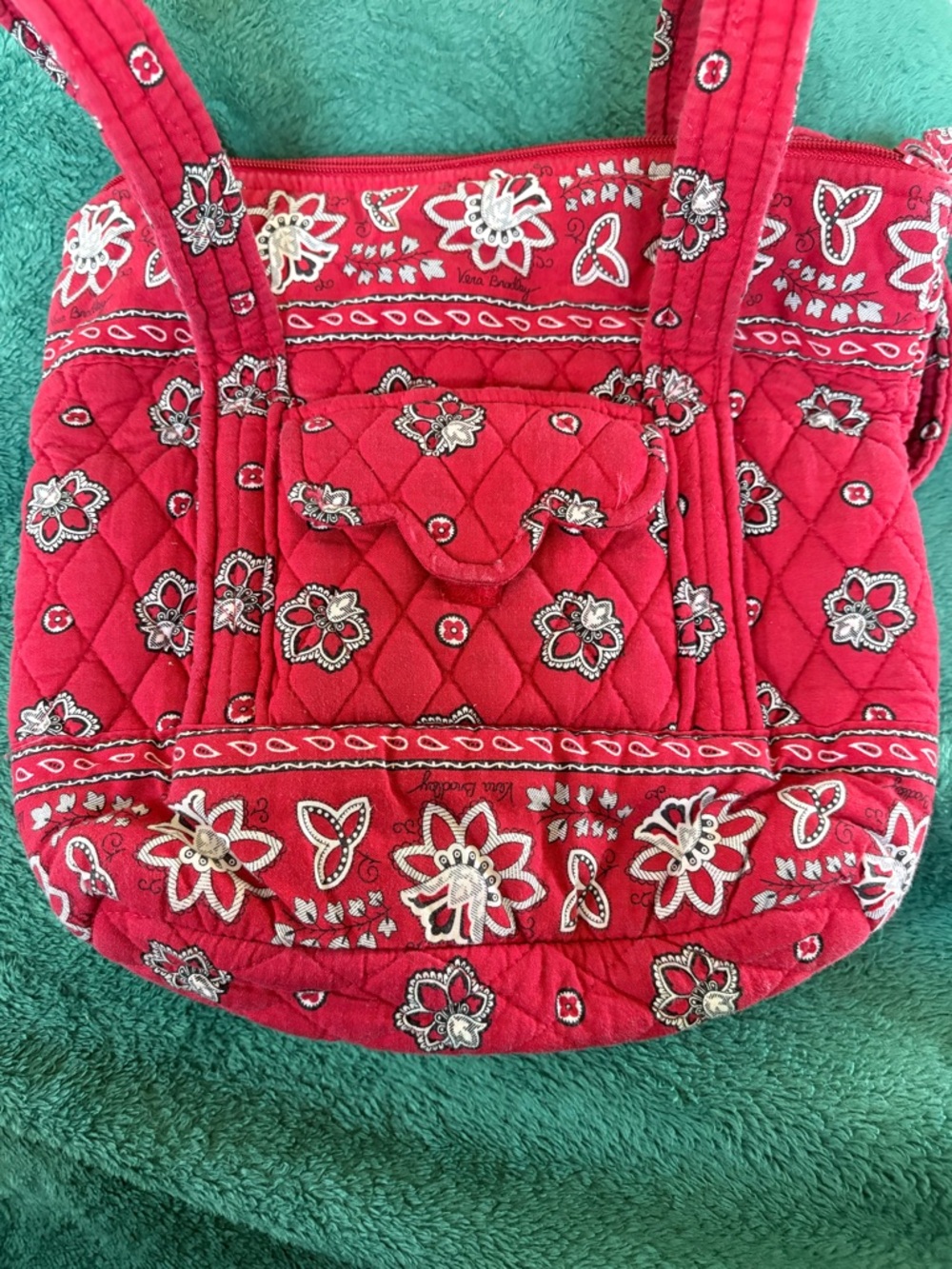 Vera Bradley Red Quilted Floral Shoulder Tote